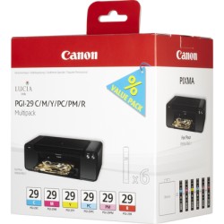 Pack de 6 cartouches couleur  Canon PGI-29 pour Pro 1 (cyan, magenta, jaune, photo cyan, photo cyan et rouge)