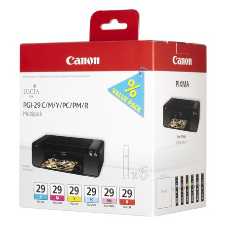 Pack de 6 cartouches couleur  Canon PGI-29 pour Pro 1 (cyan, magenta, jaune, photo cyan, photo cyan et rouge)