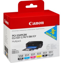 6* Cartouche jet d'encre Canon PGI-550 / CLI-551 (Cyan, Magenta, Jaune, Noir, Gris, Noir) pour Pixma MG7150.....