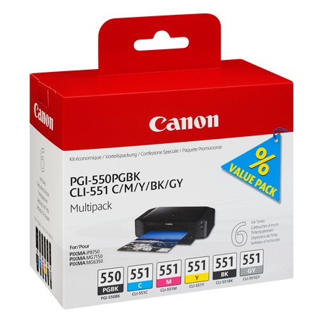 6* Cartouche jet d'encre Canon PGI-550 / CLI-551 (Cyan, Magenta, Jaune, Noir, Gris, Noir) pour Pixma MG7150.....