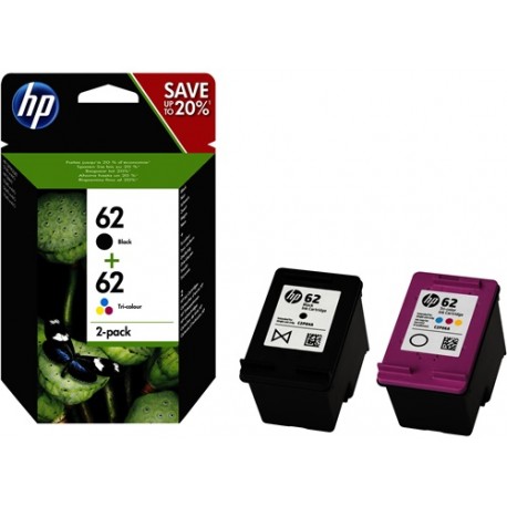N9J71AE - HP 62 pack de 2 cartouches authentiques d'encre noire / trois couleurs