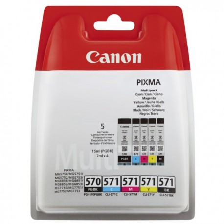 Multipack 5 Encre (CLI-571+PG570) pour Canon Pixma MG 5750 / MG 7750...
