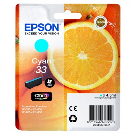 Cartouche Cyan Epson pour Expression Premium XP-630 / XP-830  ... (n°33 - orange) (C13T33424012)