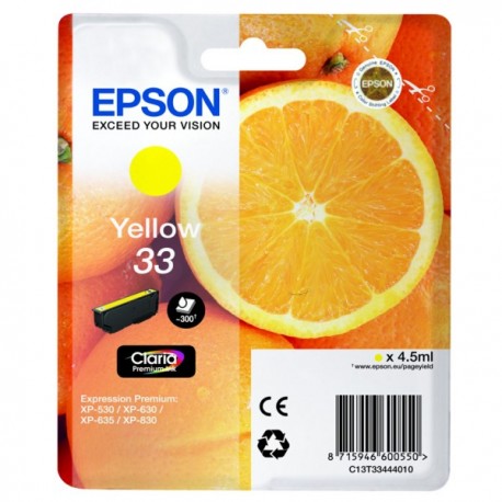 Cartouche Jaune Epson pour Expression Premium XP-630 / XP-830  ... (n°33 - orange) (C13T33444012)