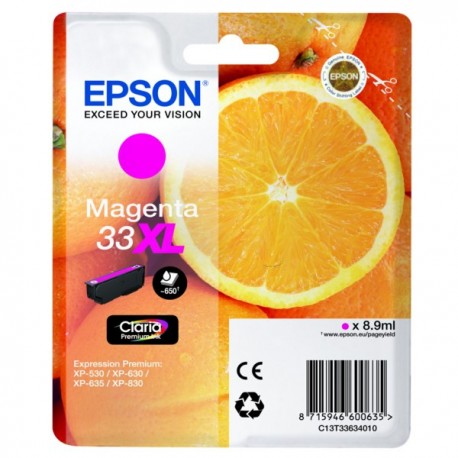 Cartouche Magenta Epson Haute Capacité pour Expression Premium XP-630 / XP-830  ... (n°33XL - orange) (C13T33634012)
