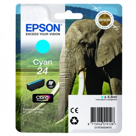 Cartouche cyan éléphant Epson série 24 pour expresssion photo XP750 / XP850 (C13T24224012) 