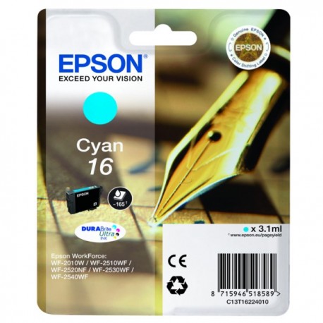 Cartouche cyan Epson pour WorkForce WF-2010w / WF-2520nf ... (n°16 - plume) (C13T16224012)