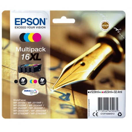 Multipack haute capacité Epson pour WorkForce WF-2010w / WF-2520nf ... (N°16XL - Plume) (C13T16364012)