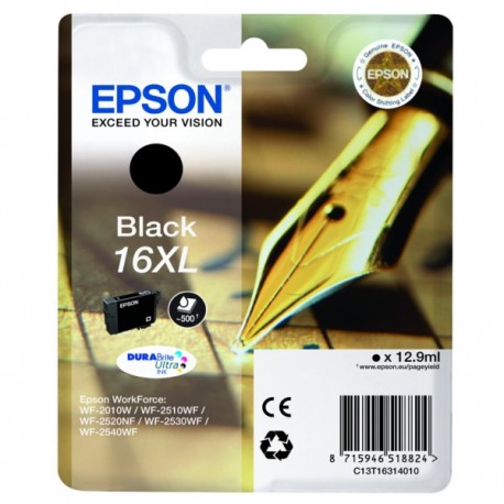 Cartouche noire haute capacité Epson pour WorkForce WF-2010w / WF-2520nf ... (N°16XL - Plume) (C13T16314012)