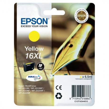 Cartouche jaune haute capacité Epson pour WorkForce WF-2010w / WF-2520nf ... (N°16XL - Plume) (C13T16344012)