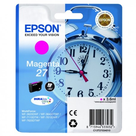 Cartouche d'encre magenta Epson pour WorkForce 3620/ 3640/7620DTWF .. (n°27) (réveil) (C13T27034012)