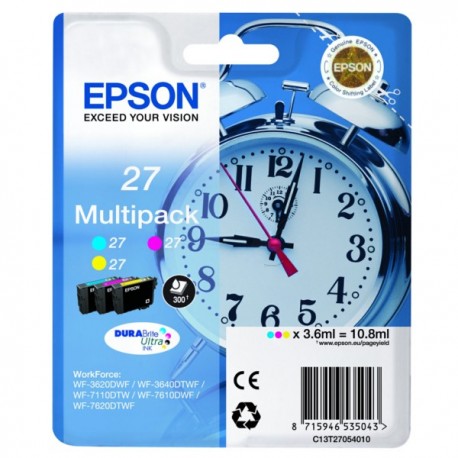 Multipack 3 couleurs (cyan, magenta, jaune) Epson pour WorkForce 3620/ 3640/7620DTWF .. (n°27) (réveil) (C13T27054012)