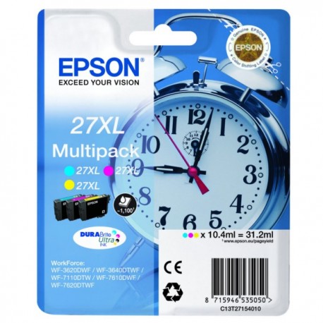 Multipack 3 couleurs XL (cyan, magenta, jaune) Epson pour WorkForce WorkForce 3620..  (n°27XL) (réveil) (C13T27154012)