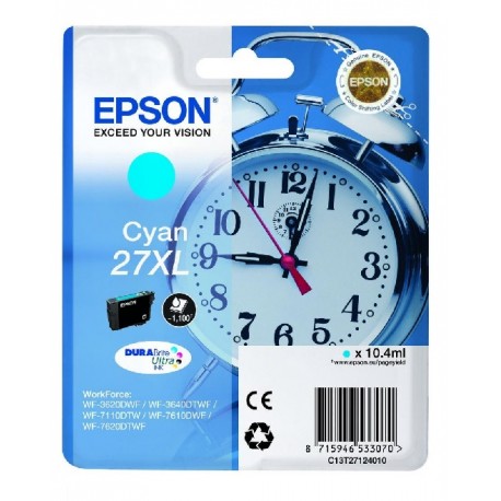 Cartouche d'encre cyan XL Epson pour WorkForce WorkForce 3620/ 3640/7620DTWF .. (n°27XL) (réveil) (C13T27124012)