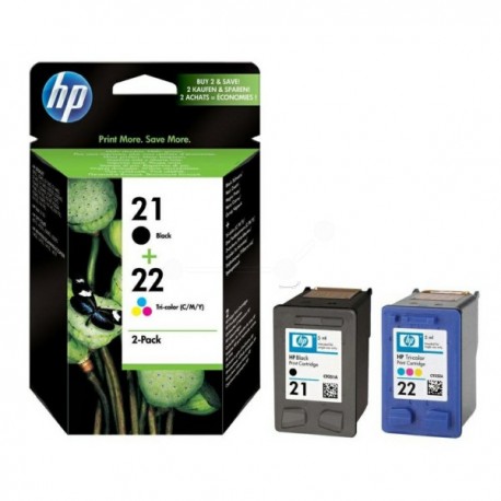 Pack cartouche encre HP 1 Noire N°21 + 1 couleur N°22