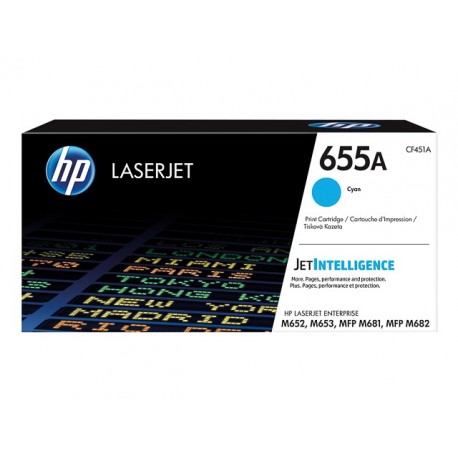 Toner Cyan HP pour Color LaserJet Enterprise M652 / M653.... (655A) - 10 500 pages