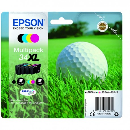 Pack de 4 cartouches Haute Capacité Epson pour WorkForce 3720DWF/3725DWF .. (n°34XL) (balle de golf)