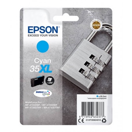 Cartouche d'encre Cyan Haute Capacité Epson pour WorkForce Pro 4720DWF .. (n°35XL) (Cadenas)