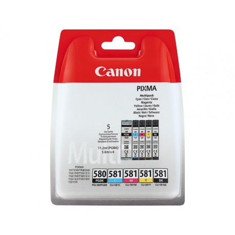 Pack 1 x PGI-580PGBK + 4 cartouches CLI-581 Canon pour Gamme PIXMA TS8150 ...