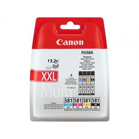 Multipack 4 encres très haute capacité (BK, C, M, Y) Canon CLI-581 XXL pour Gamme PIXMA TS8150 ...