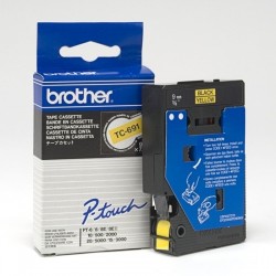 Ruban thermique en cassette 9mm Brother TC691 noir sur jaune