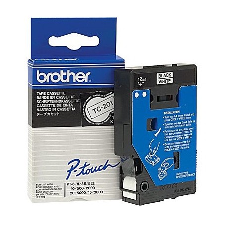 Ruban thermique en cassette 12mm Brother TC-201 12mm noir sur blanc