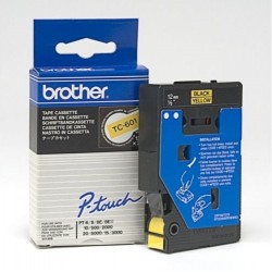 Ruban thermique en cassette 12mm Brother TC-601 Noir sur Jaune