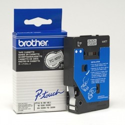 Ruban thermique en cassette 9mm Brother TC-M91 Noir sur Transparent Mat