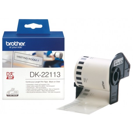 Rouleau de film continu DK-22113 Brother original – Noir sur transparent, 62 mm pour QL500