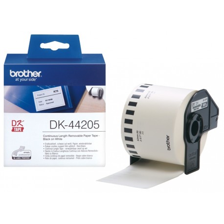 Rouleau de papier amovible DK-44205 Brother original – Noir sur blanc, 62 mm de large pour QL500