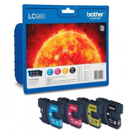 Pack 4 couleurs ( Noir, Cyan, Magenta, Jaune ) Brother LC-980VALBP pour DCP 145c / MFC 250c.....