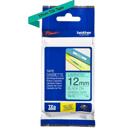 Cassette à ruban Brother pour étiqueteuse Noir sur vert (TZ-731) 12mm