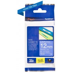 Cassette à ruban pour étiqueteuse Brother Blanc sur Bleu brillant (TZ-535) 12mm