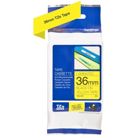Cassette à ruban Brother pour étiqueteuse Noir sur jaune (TZ-161)  36mm