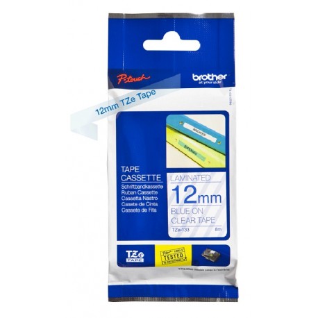 Cassette à ruban Brother pour étiqueteuse bleu sur transparent (TZ-133)  12mm