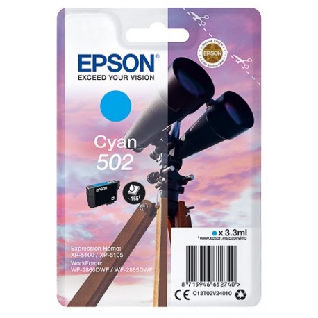 Cartouche d'encre Cyan Epson pour WorkForce WF-2860dwf ... (n°502) - 165 pages.