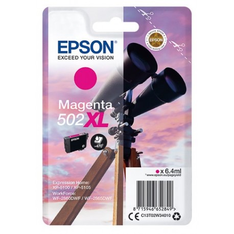 Cartouche d'encre Magenta haute capacité Epson pour WorkForce WF-2860dwf ... (n°502XL) - 470 pages.