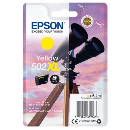 Cartouche d'encre Jaune haute capacité Epson pour WorkForce WF-2860dwf ... (n°502XL) - 470 pages.