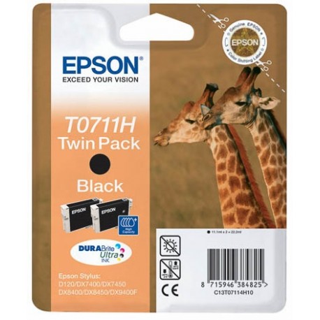 Twin pack Epson T0711H, 2 cartouches noir pour Stylus DX6050 / 4000 / 5000 (11.10 ml x 2)