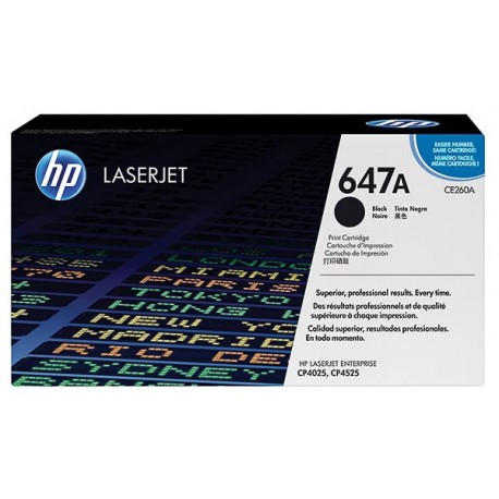 Toner noir pour imprimante HP ColorLaserJet CP4025 / CP4525 (647A)