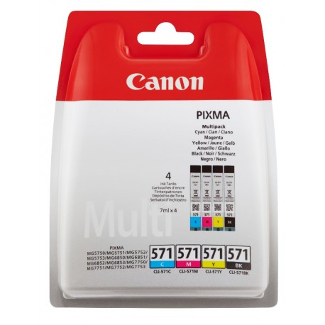 Multipack 4 couleurs  (C, M, J, N) Encre Photo (CLI-571) pour Canon Pixma MG 5751 / MG 6850...