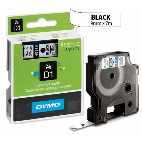 Ruban Dymo D1 (40910 - Noir sur transparent) 9mm x 7m Noir DYMO pour LabelManager