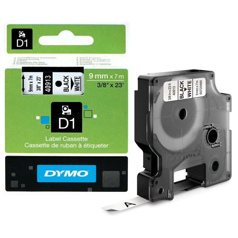 Dymo S0720730, Dymo D1 Ruban d'étiquettes autocollantes, 9mm x 7m, noir  sur fond jaune