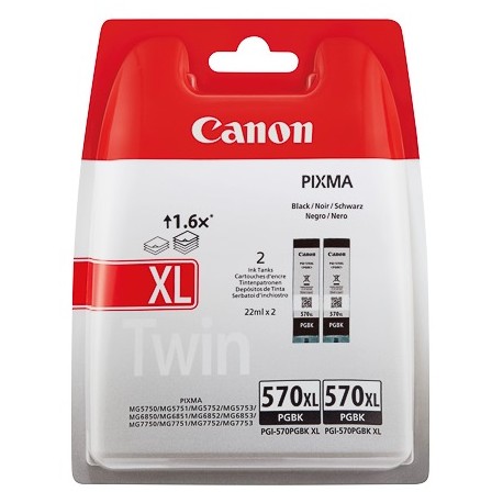 Pack 2 Cartouches d'Encre Noire (PGI-570PGBK XL) Haute capacité pour Canon Pixma MG 5750 / MG 6850...