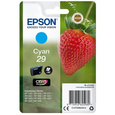 Cartouche Cyan Epson pour Expression Home XP-235 / XP332 / XP-432 ... (n°29 - fraise) (C13T29824012)