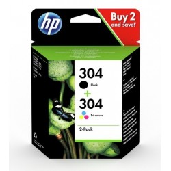 Pack de 2 Cartouches HP Jet d'encre N°304 Noir (120 pages) + Couleur (100 pages)