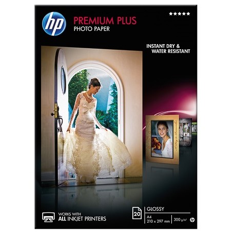 Papier photo A4 brillant HP Premium Plus - 20 feuilles -300 gr - 210 x 297 mm - Finition brillante