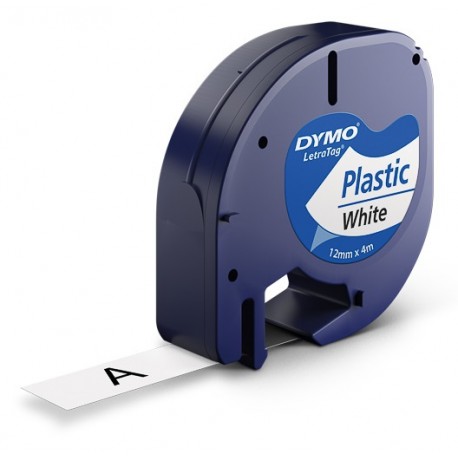 noir sur blanc 12mm x 4m Ruban Étiquettes Plastique Cartridges Kingdom Compatible pour Dymo LetraTag 91201 S0721610 