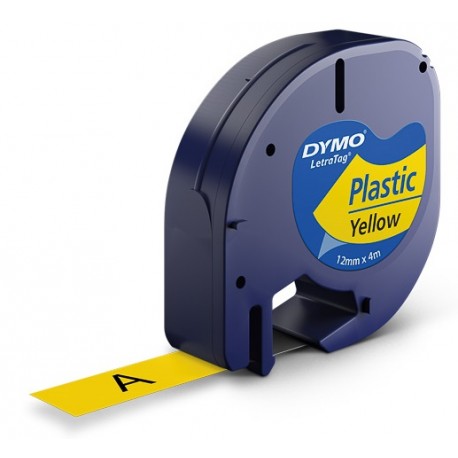 Ruban d'étiquettes en plastique Dymo LT (91222) 12mm x 4m Noir sur Jaune  pour étiqueteuse