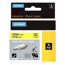 Gaines thermorétractables Dymo IND 12 mm x 1,5m (noir/jaune) - 18056